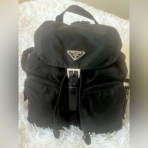 Authentic Prada Tessuto Leather and Nylon Backpack Black